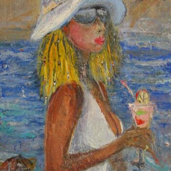 Pintura intitulada "beachgirl" por Pavel Klimov, Obras de arte originais, Óleo