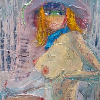 Картина под названием "portrait with a blu…" - Pavel Klimov, Подлинное произведение искусства, Масло
