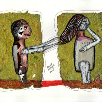 Collages titulada "Desperate newlyweds" por Pavel Kuragin, Obra de arte original, Tinta