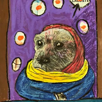 Zeichnungen mit dem Titel "Dog influencer" von Pavel Kuragin, Original-Kunstwerk, Pastell