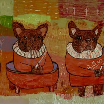 Painting titled "French bulldogs in…" by Pavel Kuragin, Original Artwork, Pastel