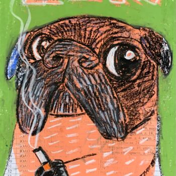 Desenho intitulada "Smoking pug #9" por Pavel Kuragin, Obras de arte originais, Pastel