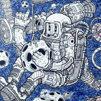 Painting titled "Space" by Pavel Mokich, Original Artwork, Marker Mounted on Wood Stretcher frame