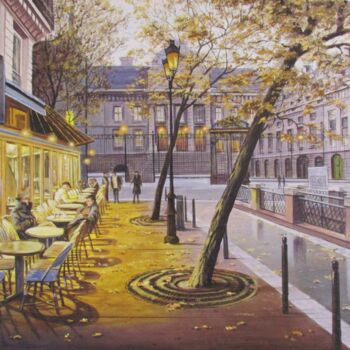 Painting titled "Autumn evening cafe" by Pavel Moskalenko, Original Artwork, Oil