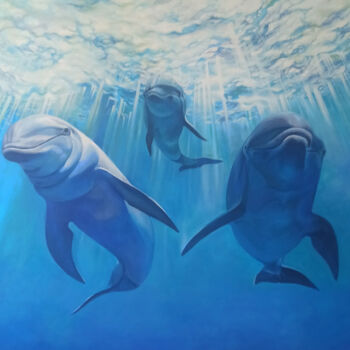 Painting titled "Дельфины" by Pavel Nikitin, Original Artwork, Acrylic