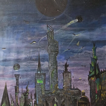 Картина под названием "Город под силовым п…" - Павел Никитин, Подлинное произведение искусства, Акрил