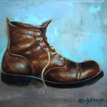 Pittura intitolato "Leather boot" da Pavel Zubkov, Opera d'arte originale, Olio