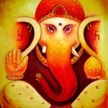 Malarstwo zatytułowany „Lord Ganesha (yello…” autorstwa Pawan Kumar Tank, Oryginalna praca, Olej