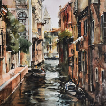 Peinture intitulée "Calm of Venice" par Pawel Gladkow, Œuvre d'art originale, Aquarelle