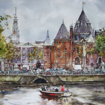 Peinture intitulée "Amsterdam" par Pawel Gladkow, Œuvre d'art originale, Aquarelle
