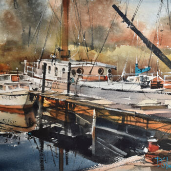 Pintura titulada "Wroclaw Marina I" por Pawel Gladkow, Obra de arte original, Acuarela
