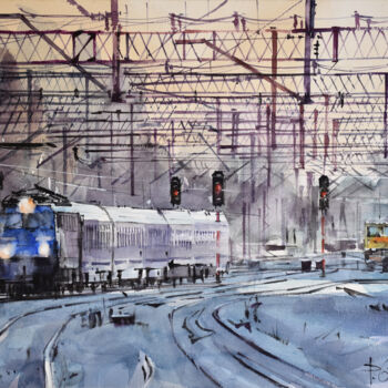 Painting titled "Winter Rail III" by Pawel Gladkow, Original Artwork, Watercolor
