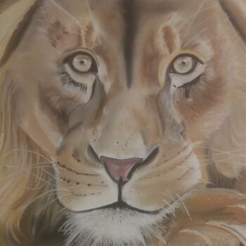 Drawing titled "Le roi lion" by Paxton Tubind, Original Artwork, Pastel Mounted on Wood Stretcher frame