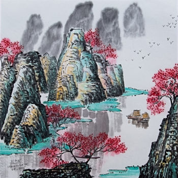 Pittura intitolato "Reflets" da Le Men Ji, Opera d'arte originale, Inchiostro