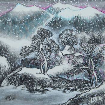 Malerei mit dem Titel "Montagne enneigée" von Le Men Ji, Original-Kunstwerk, Tinte