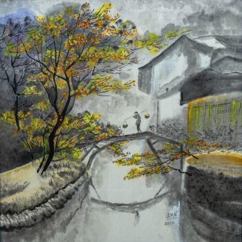 Pintura titulada "Le pont doré" por Le Men Ji, Obra de arte original, Tinta