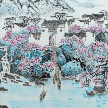 Painting titled "Arrivée au village…" by Le Men Ji, Original Artwork, Ink