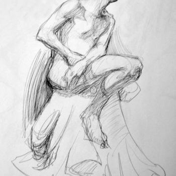 Drawing titled "Nude male 5" by Paz Winshtein, Original Artwork