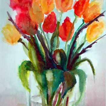 Pintura intitulada "tulipani in acquere…" por Paola Benni, Obras de arte originais, Aquarela