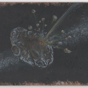 Malerei mit dem Titel "Astéroïde impact" von Pascal Boulommier, Original-Kunstwerk, Acryl