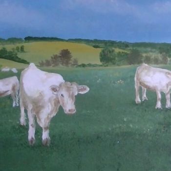 Pintura intitulada "Vaches du Vexin" por Pascal Boulommier, Obras de arte originais, Acrílico