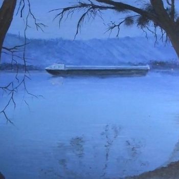 Painting titled "La Seine, Blue Night" by Pascal Boulommier, Original Artwork, Acrylic