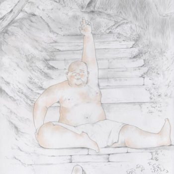 Drawing titled "chubby-zen-in-fores…" by Pascal Boulommier, Original Artwork, Pencil