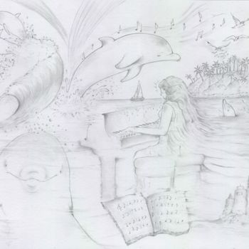 Dessin intitulée "07-dolphin's dream…" par Pascal Boulommier, Œuvre d'art originale, Crayon