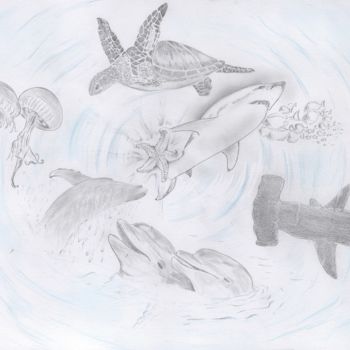 Drawing titled "01-aqua-vortex" by Pascal Boulommier, Original Artwork, Pencil