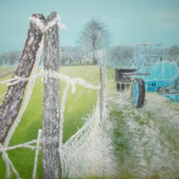 Schilderij getiteld "Champs et tracteur…" door Pascal Boulommier, Origineel Kunstwerk, Acryl