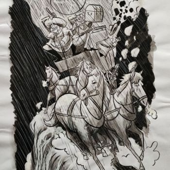 Tekening getiteld "a night in hell" door Pedro Bazunga, Origineel Kunstwerk, Inkt
