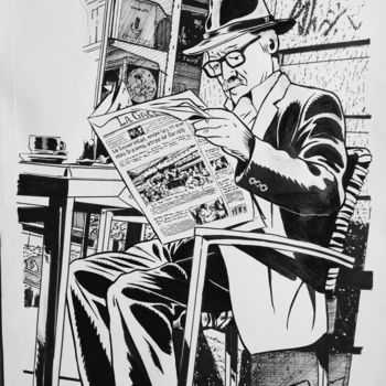 "Man Reading his new…" başlıklı Resim Pedro Bazunga tarafından, Orijinal sanat, Mürekkep