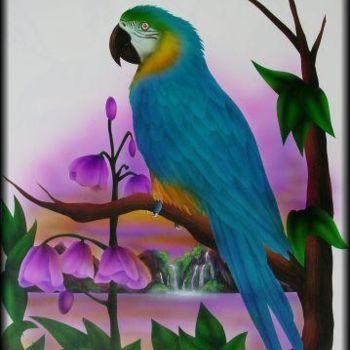 Painting titled "parrot" by Patrick Charuel, Original Artwork, Oil