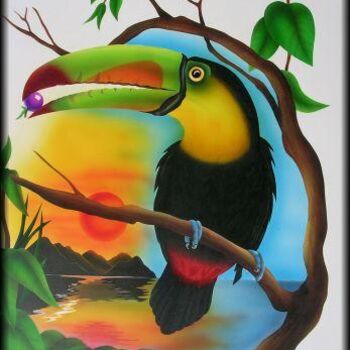 Pittura intitolato "toucan" da Patrick Charuel, Opera d'arte originale, Olio