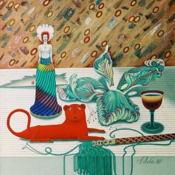 Painting titled "Still Life with a R…" by Sergey Pchelintsev, Original Artwork, Oil