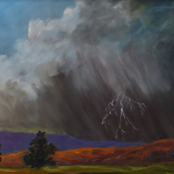 Schilderij getiteld "Lightning" door Vicki Van Vynckt, Origineel Kunstwerk, Olie Gemonteerd op Andere stijve panelen