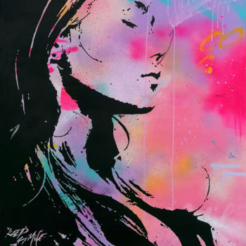 Painting titled "Cosmic girl" by Peam'S, Original Artwork, Spray paint Mounted on Wood Stretcher frame