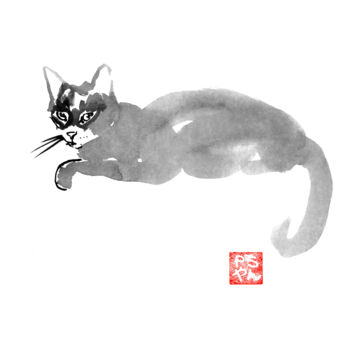 Drawing titled "puki laying" by Péchane, Original Artwork, Ink