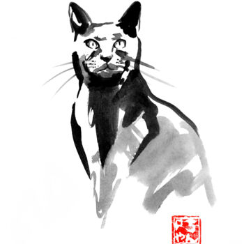 「female cat staring」というタイトルの描画 Péchaneによって, オリジナルのアートワーク, インク