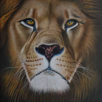 Картина под названием "Lion King" - Peda Radovanovic, Подлинное произведение искусства, Масло Установлен на Деревянная рама…