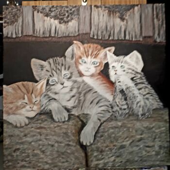 Painting titled "Les Chatons" by Pedro Bujeque (Rey), Original Artwork, Acrylic