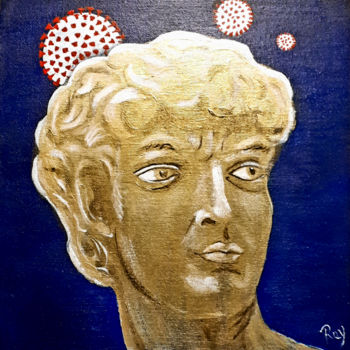 Painting titled "David et le Covid 19" by Pedro Bujeque (Rey), Original Artwork, Acrylic