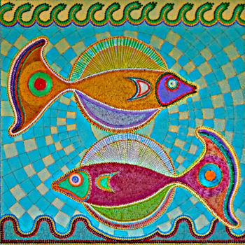 Painting titled "FISH ON THE NET" by Casas  D`Liz, Original Artwork, Acrylic