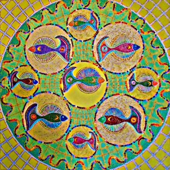 Картина под названием "FISHES ON THE NET" - Casas  D`Liz, Подлинное произведение искусства, Акрил