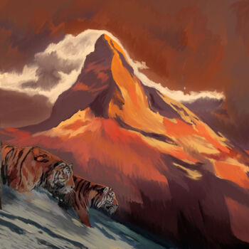 Painting titled "Tigers" by Pedro Sá, Original Artwork, Digital Painting
