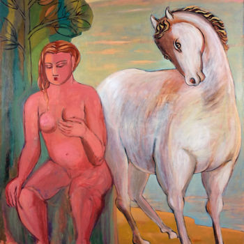 Schilderij getiteld "CHEVAL BLANC" door Pedro De Leon, Origineel Kunstwerk, Acryl