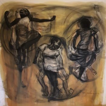 「Jeux d'enfants」というタイトルの絵画 Pedro Siratzによって, オリジナルのアートワーク, 木炭