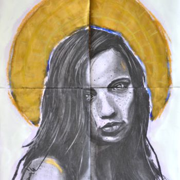 Drawing titled "Violet" by Pedro Siratz, Original Artwork, Charcoal Mounted on Wood Panel
