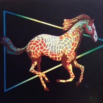 Peinture intitulée "cheval rouge" par Jean;Jacques Mazzella, Œuvre d'art originale