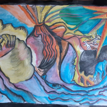 Painting titled "erupting" by Pegorier Claire, Original Artwork, Watercolor